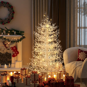 English Elm 4FT Aspen Fir Pre-Lit Artificial Christmas Tree with 280 Snow-Flocked Tips & 230 Warm White LEDs, Lightweight Hinged Frame for Home & Party Decor N704P326835A