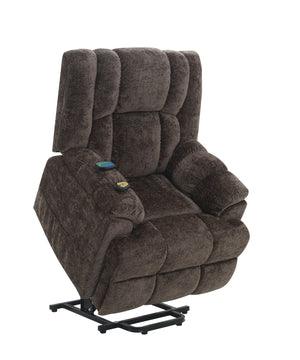 English Elm Pacay Faux Leather Aire Power Recliner with Lift, Heat & Massage, Pocket Coil Seat, Cup Holders Brown 36.3 L x 30.4 W x 25.6 H B2726P245484