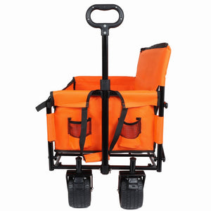 English Elm 3-in-1 Convertible Folding Wagon with 500lb Steel Frame and All-terrain Swivel Wheels Orange W2932P390463