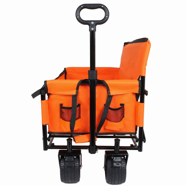 English Elm 3-in-1 Convertible Folding Wagon with 500lb Steel Frame and All-terrain Swivel Wheels Orange W2932P390463