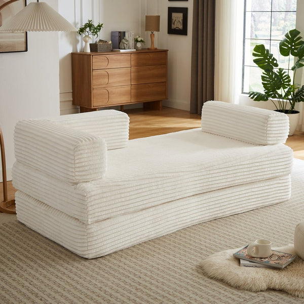 English Elm Loveseat Cloud Sectional Sofa with Corduroy Upholstery Plush Sponge Core Modular Design Beige W2339P411913