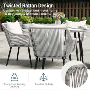 English Elm 5-piece Outdoor Wicker Patio Dining Set with Tempered Glass Table and Umbrella Hole Light Gray B082S00065