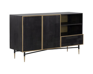Sunpan MARKWOOD Sideboard – Handcrafted Dark Brown Mango Wood with Antique Brass Frame for Elegant Storage 106696
