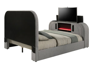 English Elm Shelyn Teddy Sherpa Queen Bed with LED Headboard, Fireplace TV Lift, Bluetooth Speakers & Storage Gray 85.83 L x 12.6 W x 6.1 H B2726S00529
