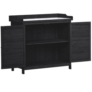 English Elm TOPMAX Rustic Fir Wood Potting Bench 39" with Galvanized Top, 2-Tier Shelves & Side Hooks, Black - Durable Garden Workstation N717P220218B