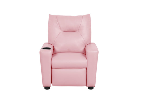 English Elm Evelyne Youth Pu Leather Recliner with Cupholder for Playroom or Bedroom Lounge Pink B2749P413213