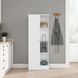English Elm White Tall Narrow Kitchen Pantry Cabinet with Open Shelves and Concealed Storage Door B062P483733