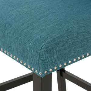 English Elm Christopher Knight Home® - Vienna Tufted Wingback Counter Stools Set of 2 — Button-Tufted Fabric, Nailhead Trim, Rubberwood Frame Teal 64856.00T