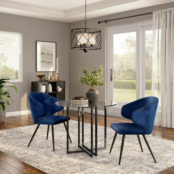 EuroStyle Legend Round Glass Dining Table with Steel Base Seats Four for Modern Matte Black 81136BLK-KIT