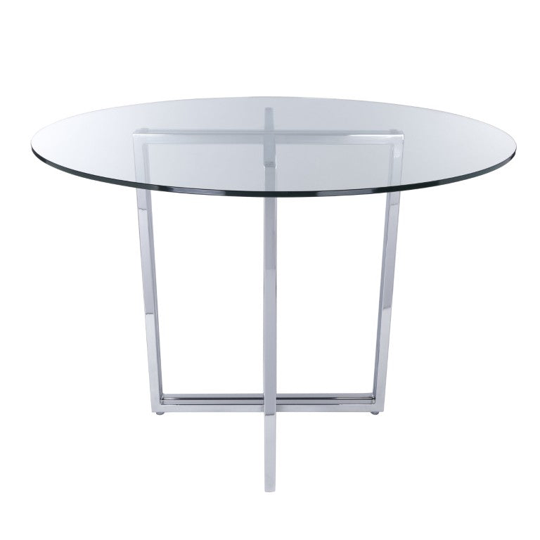 EuroStyle Legend Round Glass Dining Table with Chromed Steel Base for Contemporary Spaces Chrome 81136CHRM-KIT