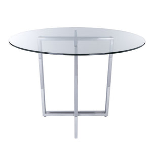 EuroStyle Legend Round Glass Dining Table with Chromed Steel Base for Contemporary Spaces Chrome 81136CHRM-KIT