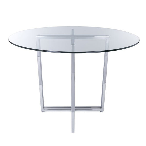 EuroStyle Legend Round Glass Dining Table with Chromed Steel Base for Contemporary Spaces Chrome 81136CHRM-KIT