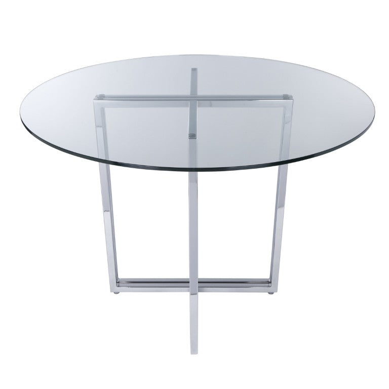 EuroStyle Legend Round Glass Dining Table with Chromed Steel Base for Contemporary Spaces Chrome 81136CHRM-KIT