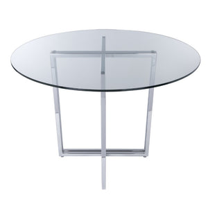 EuroStyle Legend Round Glass Dining Table with Chromed Steel Base for Contemporary Spaces Chrome 81136CHRM-KIT
