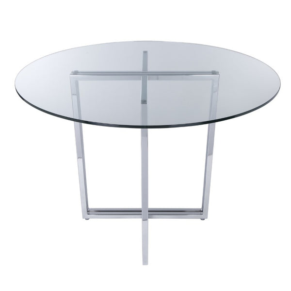 EuroStyle Legend Round Glass Dining Table with Chromed Steel Base for Contemporary Spaces Chrome 81136CHRM-KIT