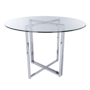 EuroStyle Legend Round Glass Dining Table with Chromed Steel Base for Contemporary Spaces Chrome 81136CHRM-KIT