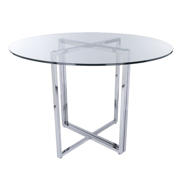 EuroStyle Legend Round Glass Dining Table with Chromed Steel Base for Contemporary Spaces Chrome 81136CHRM-KIT