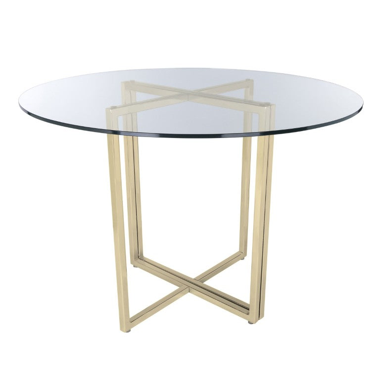 EuroStyle Legend Round Glass Dining Table with Steel Base Seats Four for Modern Matte Brushed Gold 81136MBG-KIT