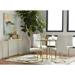 EuroStyle Legend Round Glass Dining Table with Steel Base Seats Four for Modern Matte Brushed Gold 81136MBG-KIT