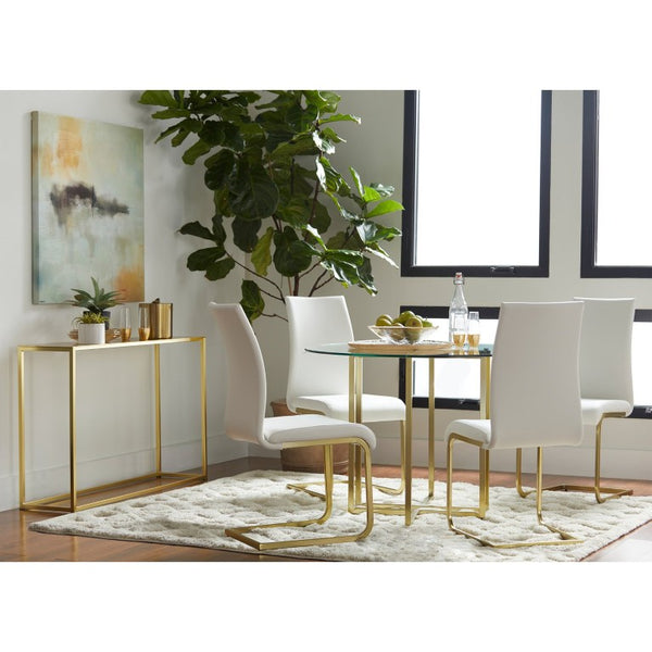 EuroStyle Legend Round Glass Dining Table with Steel Base Seats Four for Modern Matte Brushed Gold 81136MBG-KIT