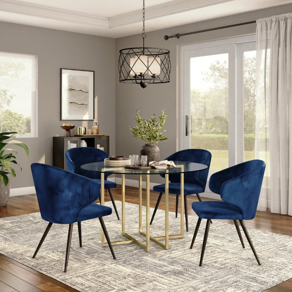 EuroStyle Legend Round Glass Dining Table with Steel Base Seats Four for Modern Matte Brushed Gold 81136MBG-KIT