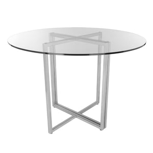 EuroStyle Legend Round Glass Dining Table with Chromed Steel Base for Contemporary Spaces Brushed Stainless Steel 81136SS-KIT