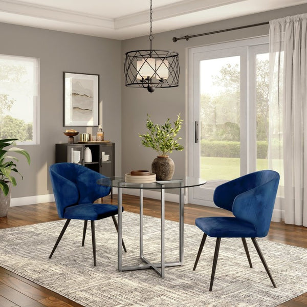 EuroStyle Legend Round Glass Dining Table with Chromed Steel Base for Contemporary Spaces Brushed Stainless Steel 81136SS-KIT