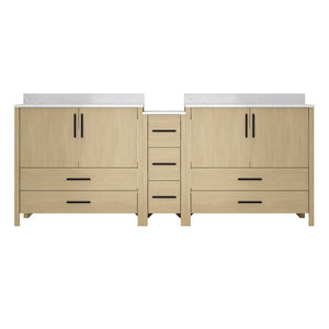 English Elm 108"w×22"d×34"h Freestanding Double Sink Vanity with White Countertop Soft Close T3785S00007