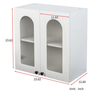 English Elm Wall Mounted Display Cabinet Arched Glass Door Floating Shelves for Kitchen or Bath W331P379951