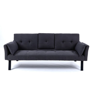 English Elm 70-inch Foldable Cotton Linen Sofa Bed with Cup Holder & Side Storage, Space-Saving 2-Seater Design DARK GREY W3371P337199