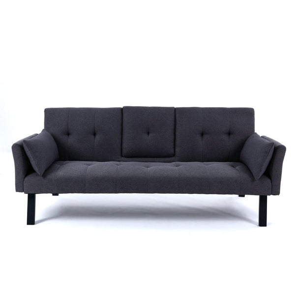 English Elm 70-inch Foldable Cotton Linen Sofa Bed with Cup Holder & Side Storage, Space-Saving 2-Seater Design DARK GREY W3371P337199