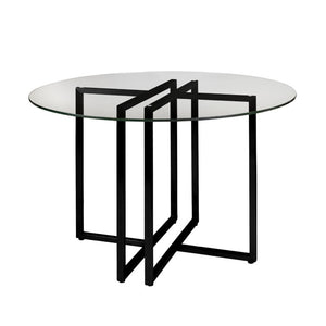 EuroStyle Legend Round Glass Dining Table Sculpted Steel Base for Modern Compact Spaces Matte Black 81142BLK-KIT