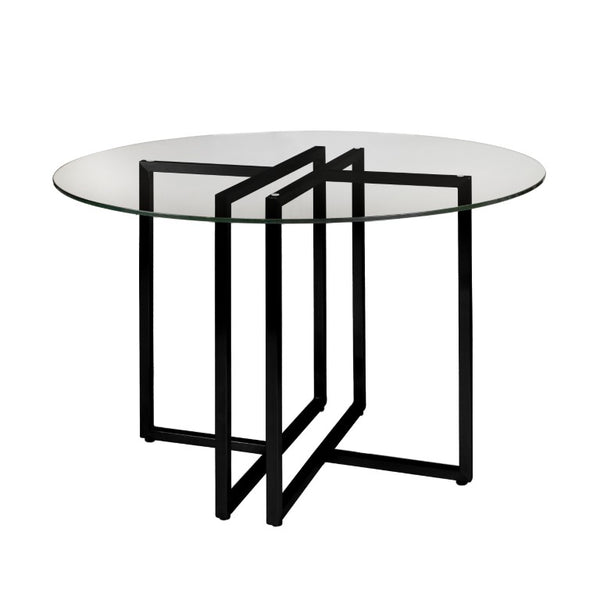 EuroStyle Legend Round Glass Dining Table Sculpted Steel Base for Modern Compact Spaces Matte Black 81142BLK-KIT