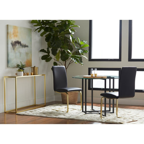 EuroStyle Legend Round Glass Dining Table Sculpted Steel Base for Modern Compact Spaces Matte Black 81142BLK-KIT