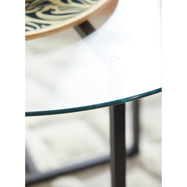 EuroStyle Legend Round Glass Dining Table Sculpted Steel Base for Modern Compact Spaces Matte Black 81142BLK-KIT