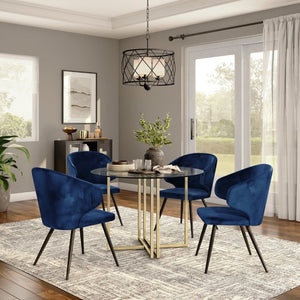 EuroStyle Legend Round Glass Dining Table Sculpted Steel Base for Modern Compact Spaces Matte Brushed Gold 81142MBG-KIT
