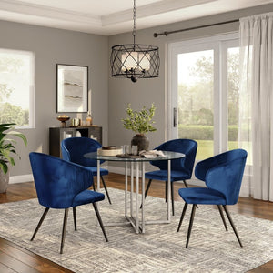 EuroStyle Legend Round Glass Dining Table Sculpted Steel Base for Modern Compact Spaces Brushed Stainless Steel 81142SS-KIT