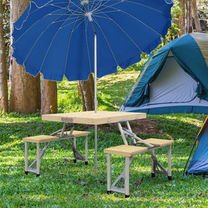 English Elm Outsunny Folding Picnic Table & Chairs Set – Portable Outdoor Dining With Umbrella Hole & Durable Frame W2225P200620-GIGA