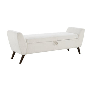 English Elm 60'' Upholstered Storage Bench Teddy Fabric Walnut Legs Mid-century Bedroom Seat Cream W2671P388093