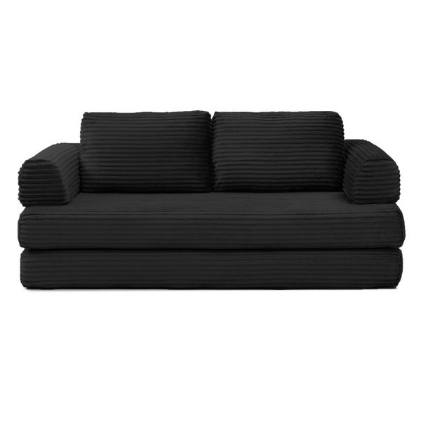 English Elm Convertible Floor Sofa Futon with Corduroy Upholstery for Living Room Lounging and Sleeping Black W1117P434730