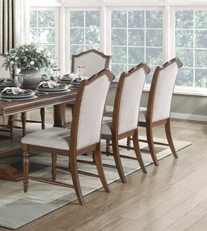 English Elm Formal Nine Piece Cherry Trestle Dining Set with Nailhead Upholstered Chairs Extendable B011S01374
