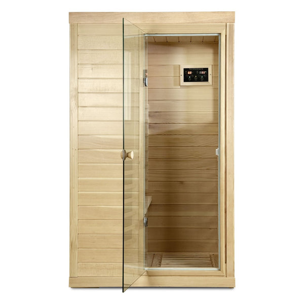 English Elm Canadian Hemlock Single Person Far Infrared Home Sauna with Led and Bluetooth Audio W632S00033