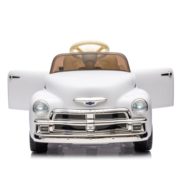 English Elm 12v Chevrolet 3100 Licensed Vintage Pickup Ride on Truck with Led Lights and Parent Remote White W1578P214179