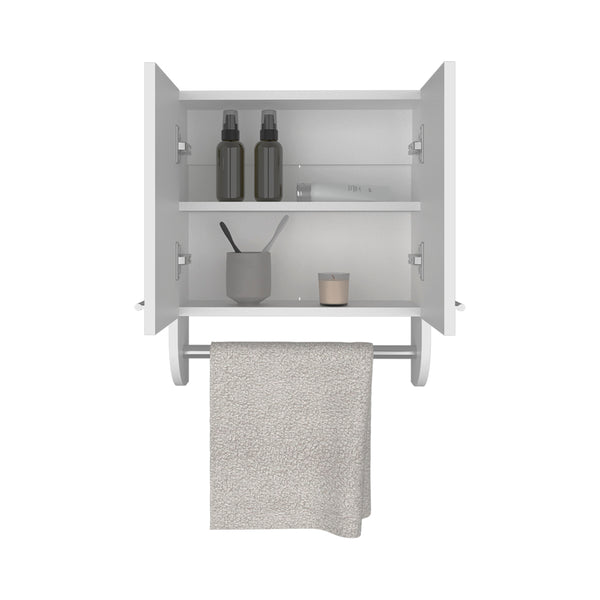 English Elm Medicine Cabinet Riley White with Towel Rod, Dual Doors & Metal Handles, Engineered Wood Storage for Bathrooms B092P238746