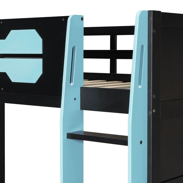 English Elm Twin Gaming Loft Bed with Desk Rgb Lighting and Multi-tier Shelves for Teen Rooms Blue LT000160AAC