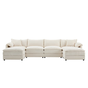 English Elm 9687aaw-6 Oversized Six Seat Sofa with Movable Ottomans for Spacious Living Rooms N723P243195W