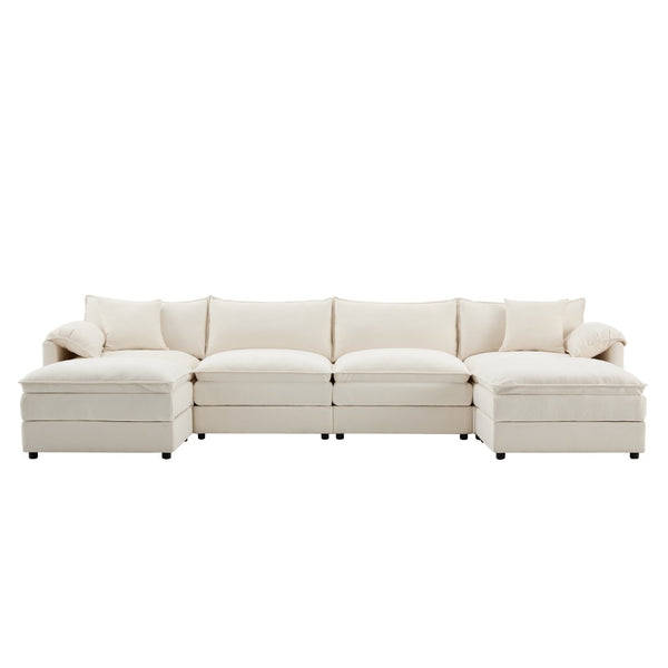 English Elm 9687aaw-6 Oversized Six Seat Sofa with Movable Ottomans for Spacious Living Rooms N723P243195W