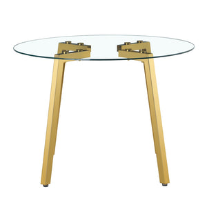 English Elm Table Set: Modern Minimalist Round Glass Dining Table With Elegant Dark Gray Pu Leather Chairs W1151S01716-GIGA