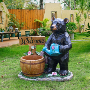 English Elm Outdoor Bear Planter Sculpture Hand Painted Resin Yard Statue for Garden Pathways W5398P455472