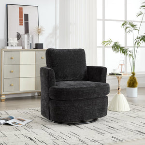 English Elm swivel Chenille Upholstered Office Chair with Metal Turntable, Breathable Durable Wood Frame for Comfort and Style Black W2120P322755